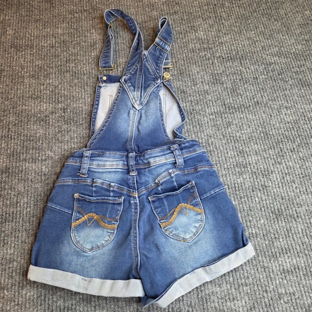 Hot‎ Kiss Girls Denim Overalls Shorts Distressed Blue Jean Adjustable Straps